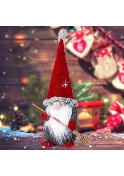 Noel Süslemeleri Gnome Kırmızı Süpürge Noel Baba Bebek Kış Kar Tanesi Yüzü Olmayan Cüce Parti Masaüstü Kapalı Masa Süsü A (Yurt Dışından)