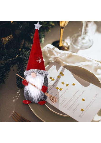 Noel Süslemeleri Gnome Kırmızı Süpürge Noel Baba Bebek Kış Kar Tanesi Yüzü Olmayan Cüce Parti Masaüstü Kapalı Masa Süsü A (Yurt Dışından)
