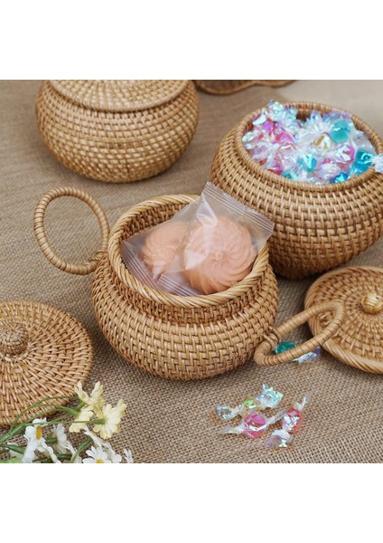 Kapaklı Rattan Yuvarlak Sepet, Kapaklı Rattan Saklama Sepeti, Masa Rafı Için Ekmek Yemek Sepeti Meyve Aperatifleri Sepeti (Yurt Dışından)