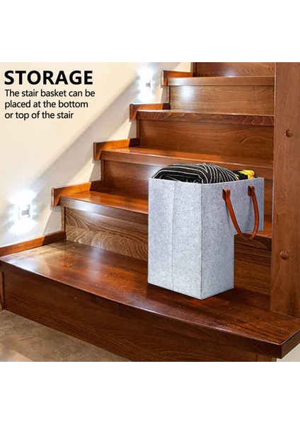 Deri Kulplu Merdiven Sepeti 16 Inç Halı Kaplı Merdivenler Için Iç Destek Organizatör Keçe Katlanabilir Sepet (Gri) (Yurt Dışından) fırsatları