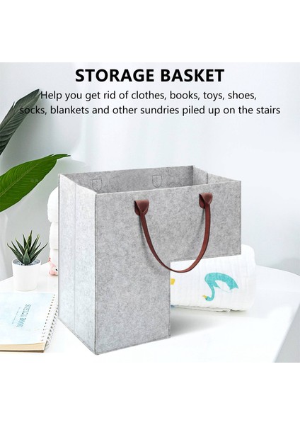 Deri Kulplu Merdiven Sepeti 16 Inç Halı Kaplı Merdivenler Için Iç Destek Organizatör Keçe Katlanabilir Sepet (Gri) (Yurt Dışından) indirimleri