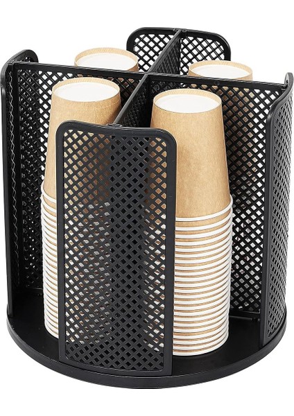 4 Bölmeli Dönebilen Bardak ve Kapak Düzenleyici, Kahve Fincanı Dispenseri, Kağıt Bardak Saklama Tutacağı, Tezgah Siyahı Için (Yurt Dışından)