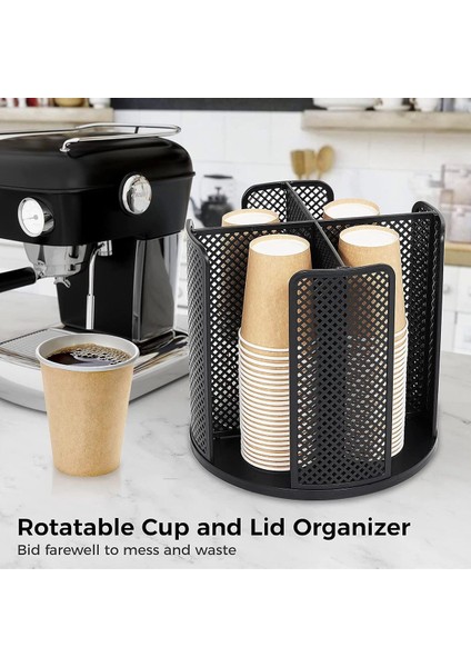 4 Bölmeli Dönebilen Bardak ve Kapak Düzenleyici, Kahve Fincanı Dispenseri, Kağıt Bardak Saklama Tutacağı, Tezgah Siyahı Için (Yurt Dışından) fiyatları