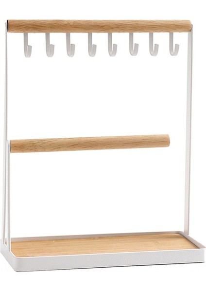 Takı Ağacı Standı Organizatör, Takı Tepsi Tabanlı 3 Katlı Masa Üstü Kolye Tutucu, Beyaz Metal ve Ahşap Basic (Yurt Dışından)
