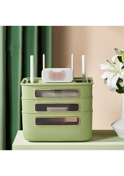 Tel ve Kablo Saklama Kutusu, Router Saklama Kutusu, Priz Fiş Set Üstü Kutu Rafı, Priz Kapak Kutusu Yeşil (Yurt Dışından)