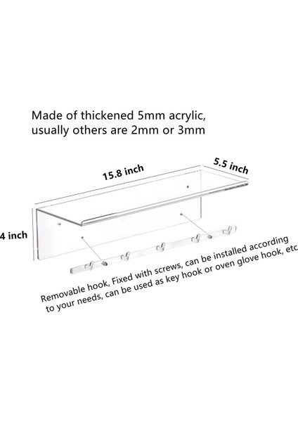 Temizle Yüzer Raflar Ekran Led, Çıkarılabilir Havlu Kancaları ile 2 Pcs Dekoratif Duvar Depolama Rafları (Yurt Dışından)