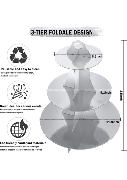 24 Cupcakes Için Cupcake Standı 3 Katmanlı Yuvarlak Karton Cupcake Kulesi Doğum Günü Bebek Gelin Duş Parti Malzemeleri Gümüş (Yurt Dışından) indirimleri