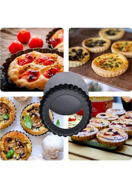 Çıkarılabilir Alt Yuvarlak Yapışmaz Kiş Tava, Ağır Hizmet Tipi Yivli Yan Pasta Tart ile 6 Paket 5 Inç Mini Tart Tavalar (Yurt Dışından) fırsatları