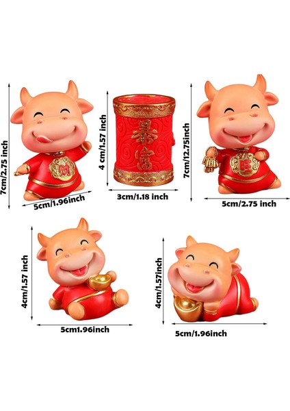 2021 Zodyak Öküz Reçine Öküz Yıl Minyatür Heykelcik Uğurlu Inek Dekorasyon Bobblehead Reçine Sığır Masaüstü Süsler-B (Yurt Dışından)
