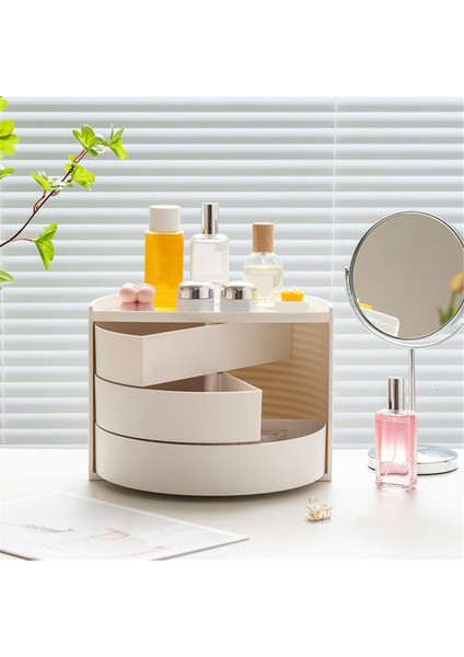 Masaüstü Yatak Odası Dönen Saklama Kutusu Yarı Dairesel Kozmetik Ruj Takı Kozmetik Toz Saklama Kutusu Beyaz (Yurt Dışından) fiyatları