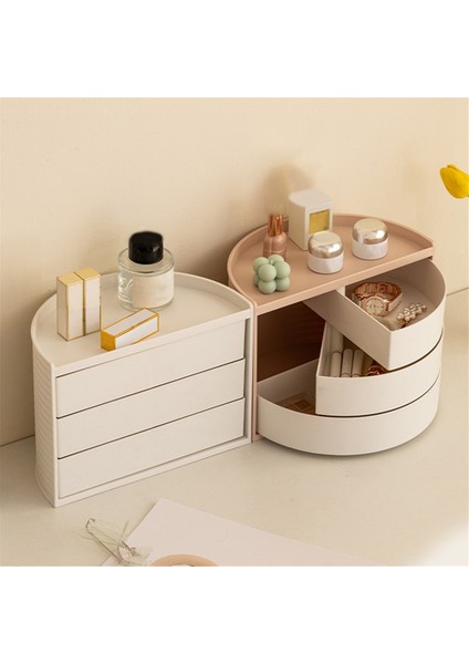 Masaüstü Yatak Odası Dönen Saklama Kutusu Yarı Dairesel Kozmetik Ruj Takı Kozmetik Toz Saklama Kutusu Beyaz (Yurt Dışından) modelleri