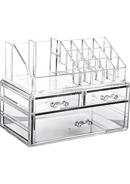 3 Çekmeceli ve Çıkarılabilir Üst Ruj Tutuculu Şeffaf Makyaj Organizatörü, Vanity'nizi, Banyonuzu, Şifonyerinizi Geliştirir (Yurt Dışından)