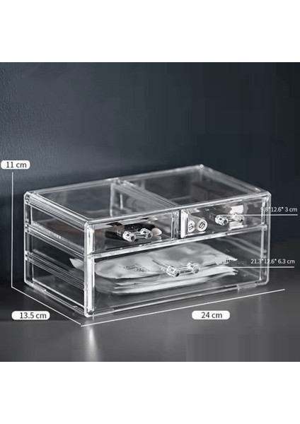 3 Çekmeceli ve Çıkarılabilir Üst Ruj Tutuculu Şeffaf Makyaj Organizatörü, Vanity'nizi, Banyonuzu, Şifonyerinizi Geliştirir (Yurt Dışından) fiyatları