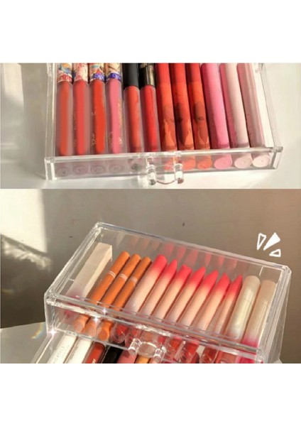 3 Çekmeceli ve Çıkarılabilir Üst Ruj Tutuculu Şeffaf Makyaj Organizatörü, Vanity'nizi, Banyonuzu, Şifonyerinizi Geliştirir (Yurt Dışından) indirimleri