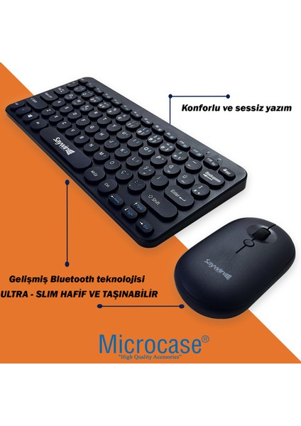 SW-500 Yuvarlak Tuşlu Taşınabilir Kablosuz Bluetoothlu Q Klavye Mouse Set AL4176