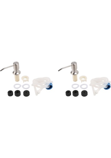 Mutfak Lavabo Için 2x Sabunluk Dahili Tezgahüstü Sabunluk Pompa Kafası ile 46 Inç Uzatma Tüp Kiti (Gümüş) (Yurt Dışından)