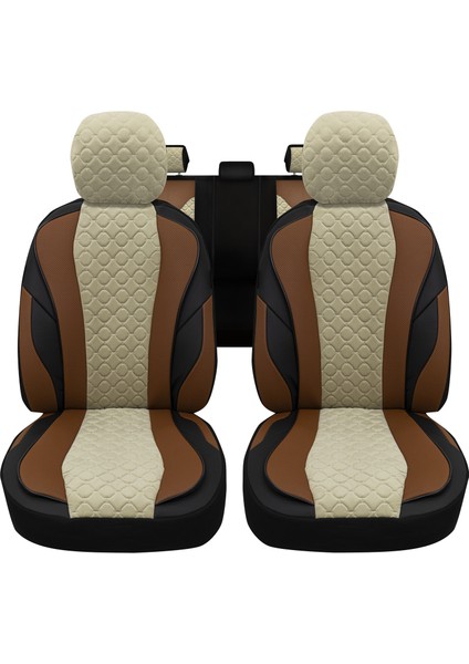 Vıp Serisi - Seat Tarraco ile Uyumlu Oto Koltuk Kılıfı, Tay Tüyü-Deri / Krem*taba*siyah