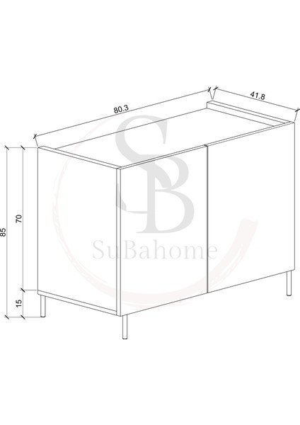 Subahome Modern Mdf Çok Amaçlı 80 cm 2 Kapaklı Beyaz Konsol- Demir Ayaklı Estetik Tasarım