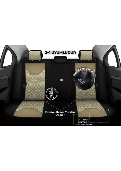 Vıp Serisi - Opel Omega ile Uyumlu Oto Koltuk Kılıfı, Tay Tüyü-Deri / Krem*krem*siyah