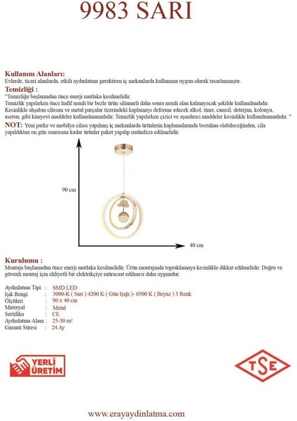 9983-3 3lü LED Gold Avize