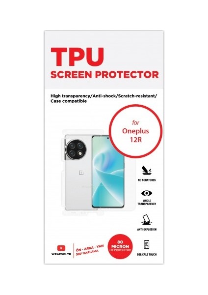 Oneplus 12R Ön, Arka ve Yan 360 Derece Tam Kaplama Tpu Film