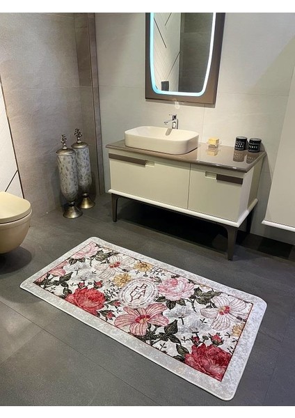 Tekli Çiçek Desenli Rowan Model Lateks Taban Banyo Paspas (Ebat 60X100)
