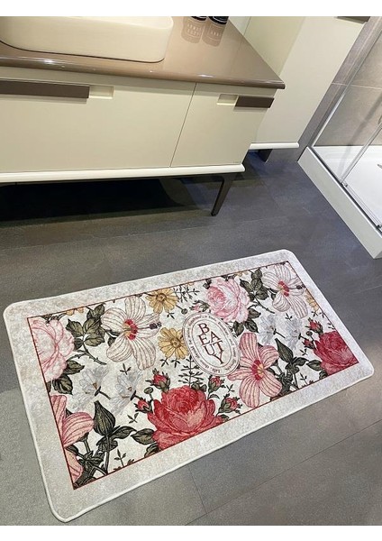 Tekli Çiçek Desenli Rowan Model Lateks Taban Banyo Paspas (Ebat 60X100)