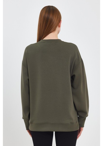 Kadın Bisiklet Yaka Haki Yanı Yırtmaçlı Yumuşak Dokulu Sweatshirt (Cupro) fırsatları