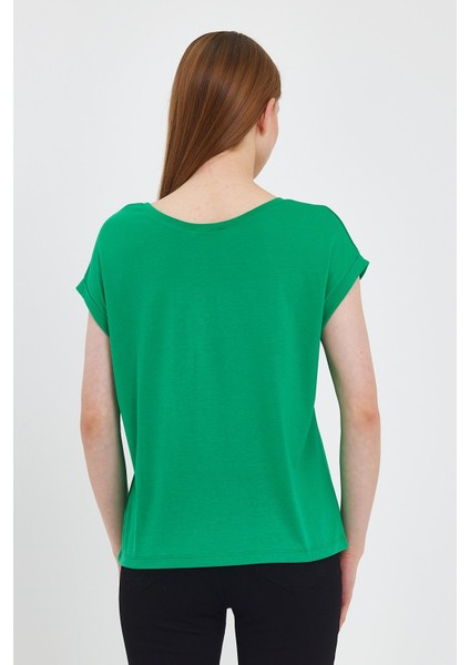 Kadın Cindy Yeşil Bisiklet Yaka Regular Fit Basic Modal Tişört (Lyocell) fırsatları