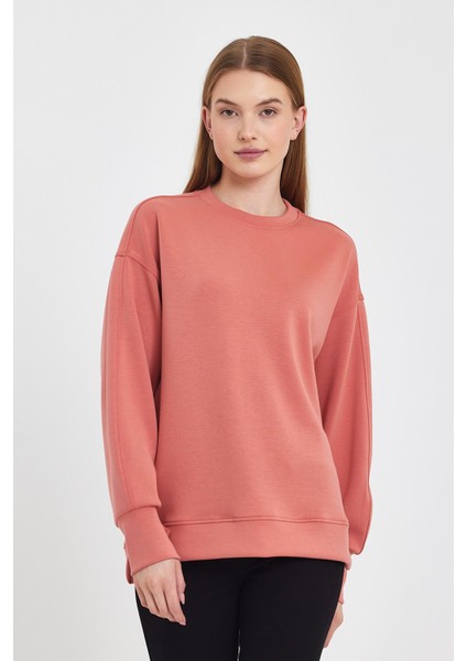 Kadın Bisiklet Yaka Somon Yanı Yırtmaçlı Yumuşak Dokulu Sweatshirt (Cupro) fiyatları