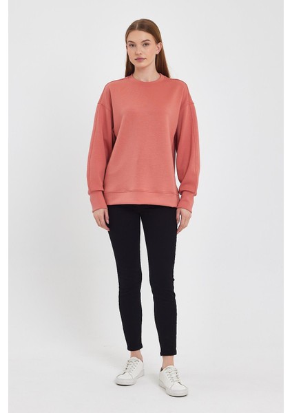 Kadın Bisiklet Yaka Somon Yanı Yırtmaçlı Yumuşak Dokulu Sweatshirt (Cupro) modelleri