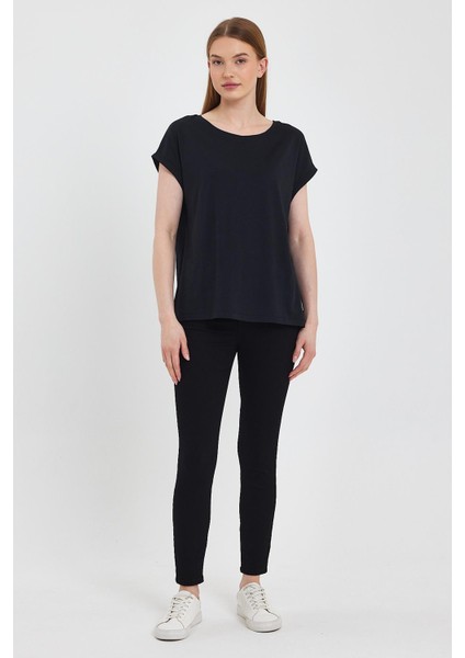 Kadın Cindy Siyah Bisiklet Yaka Regular Fit Basic Modal Tişört (Lyocell)