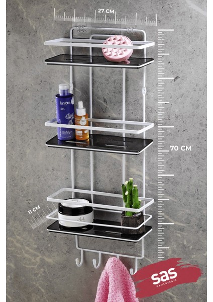 Yapışkanlı Ömür Boyu Paslanmaz Kristal Ayarlanabilir Raf Banyo Düzenleyici Şampuanlık Beyaz - Siyah Lş-03 Bsbk modelleri