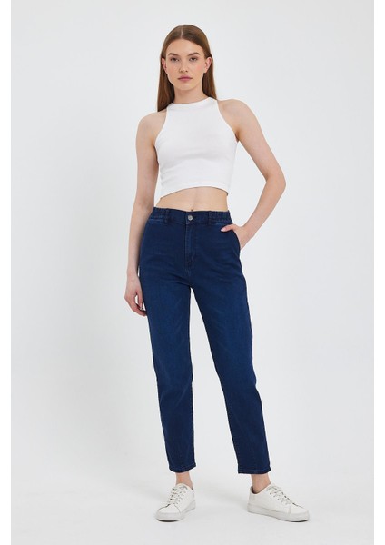Kadın Norah Blue Black Beli Lastikli Jean Pantolon (Lyocell)