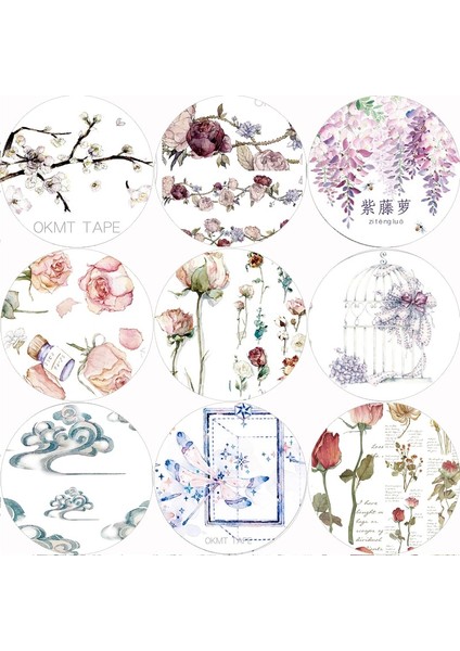 Flora Washi Tarzı Çiçek Bant Gülortancalavanta Kiraz Dergisi Washi Bantlar Japon Maskeleme Bandı Scrapbooking Dekoratif Çıkartmalar (Yurt Dışından)
