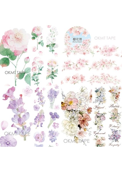 Flora Washi Tarzı Çiçek Bant Gülortancalavanta Kiraz Dergisi Washi Bantlar Japon Maskeleme Bandı Scrapbooking Dekoratif Çıkartmalar (Yurt Dışından)
