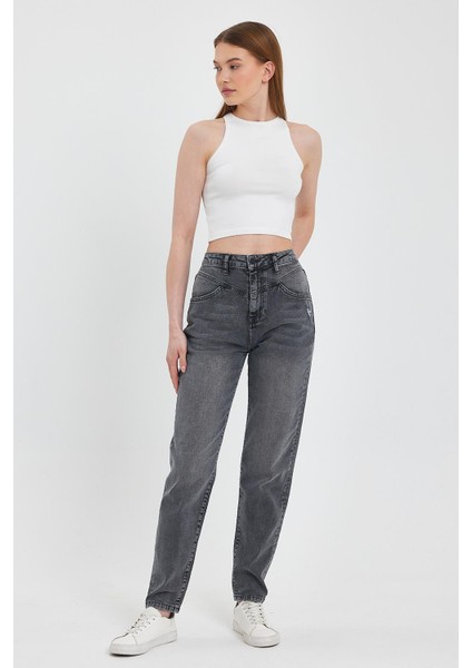 Kadın Kyla Vintage Black Mom Jean Pantolon