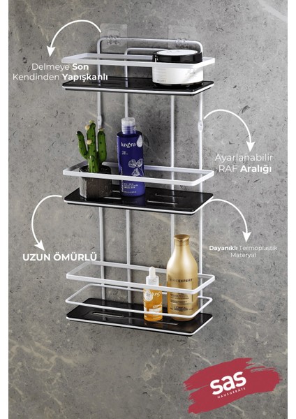 Yapışkanlı Ömür Boyu Paslanmaz Kristal Ayarlanabilir Raf Banyo Düzenleyici Şampuanlık Krom - Siyah Lş-03 Bs fiyatları