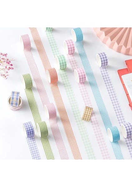 No.7 Tarzı Lot Renk Izgarası Washi Bant Seti Yapışkan Bant Dıy Scrapbooking Sticker Etiket Japon Maskeleme Bandı (Yurt Dışından) modelleri