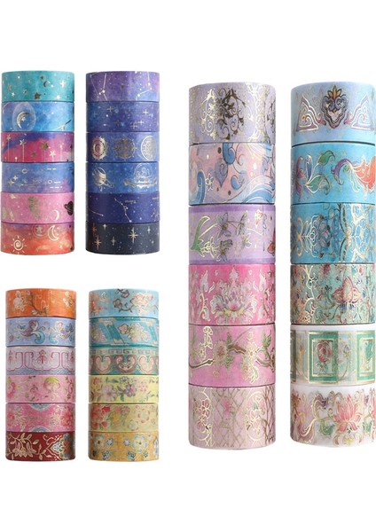 Sarı Stil Washi Bant Seti Çiçek Maskeleme Bantları Vintage Çıkartmalar Adesiva Starry Sky Scrapbooking Altın Yaprak Washitape Kawaii Süslemeleri (Yurt Dışından)