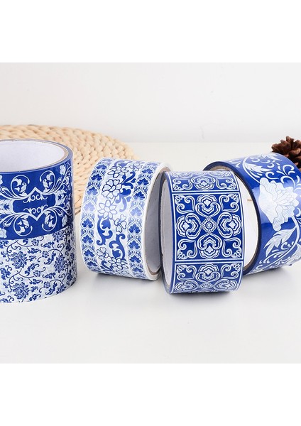 B Tarzı Retro Washi Maskeleme Bandı Mavi ve Beyaz Porselen Etiket Bant Dekoratif Yapışkan Kağıt Yapışkanlı Dıy Washi Bantlar Okul Malzemeleri (Yurt Dışından)