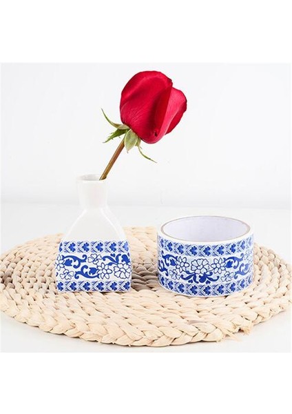 B Tarzı Retro Washi Maskeleme Bandı Mavi ve Beyaz Porselen Etiket Bant Dekoratif Yapışkan Kağıt Yapışkanlı Dıy Washi Bantlar Okul Malzemeleri (Yurt Dışından)