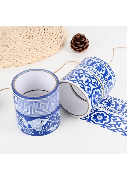 B Tarzı Retro Washi Maskeleme Bandı Mavi ve Beyaz Porselen Etiket Bant Dekoratif Yapışkan Kağıt Yapışkanlı Dıy Washi Bantlar Okul Malzemeleri (Yurt Dışından)