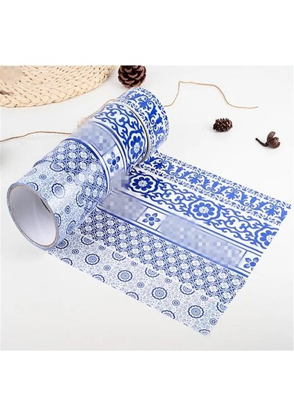 B Tarzı Retro Washi Maskeleme Bandı Mavi ve Beyaz Porselen Etiket Bant Dekoratif Yapışkan Kağıt Yapışkanlı Dıy Washi Bantlar Okul Malzemeleri (Yurt Dışından)
