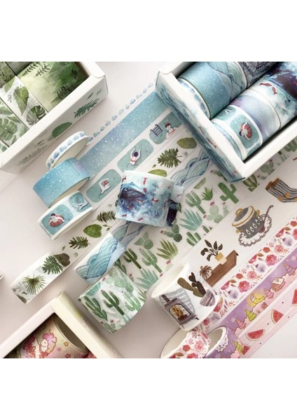 Pembe Tarzı Ack Yeşil Yapraklar Kaktüs Dergisi Washi Bant Seti Yapışkan Bant Dıy Scrapbooking Sticker Etiket Maskeleme Bantları Malzemeleri (Yurt Dışından) modelleri