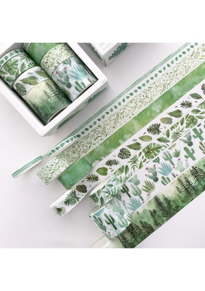 Pembe Tarzı Ack Yeşil Yapraklar Kaktüs Dergisi Washi Bant Seti Yapışkan Bant Dıy Scrapbooking Sticker Etiket Maskeleme Bantları Malzemeleri (Yurt Dışından) fırsatları
