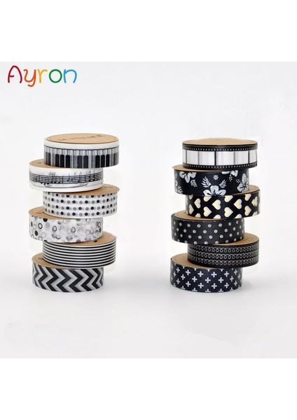 No.4 Tarzı 15MM * 10M Siyah ve Beyaz Yapışkan Bant Japon Washi Bant Dekoratif Bant Dıy Karalama Defteri Kağıdı Fotoğraf Albümü Maskeleme Bandı (Yurt Dışından) fiyatları