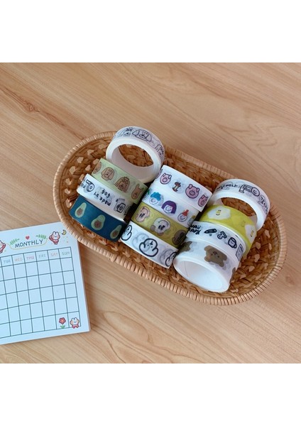 E 5 Stili Ins Sıcak Sevimli Küçük Boz Ayı ve Kağıt Yapışkan Bant 12 Model Kawaii Kore Washi Bant El Hesabı Dekoratif Maskeleme Bandı (Yurt Dışından) indirimleri