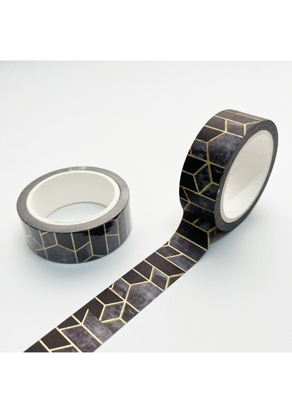 C Stili 1.5 cm * 7 M Retro Altın Geometri Maskeleme Washi Bant Izgara Dekoratif Yapışkan Bant Diy Scrapbooking Sticker Etiket Kırtasiye (Yurt Dışından)