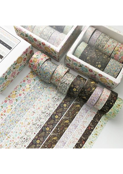 Çiçek Stili Et Altın Damgalama Washi Bant Kutu Paketli Maskeleme Bandı Sevimli Dekoratif Yapışkan Bant Scrapbooking Günlüğü Sticker Kırtasiye (Yurt Dışından)